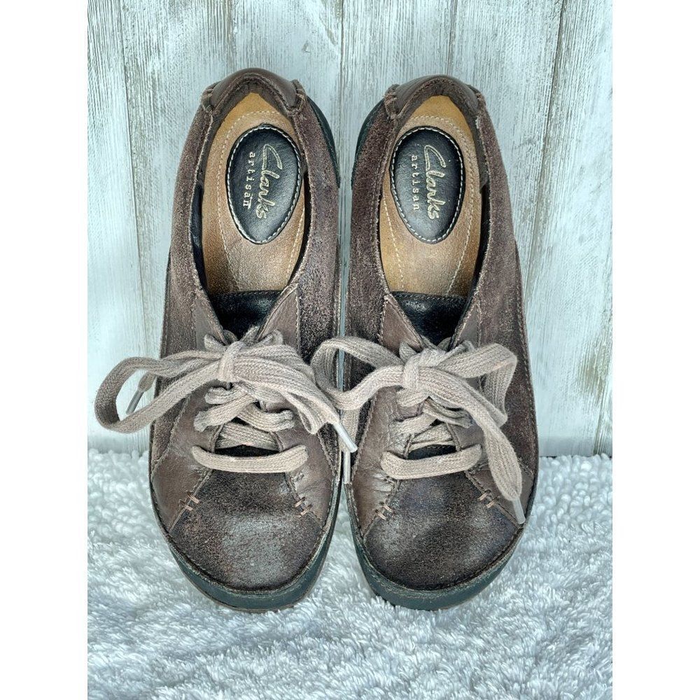 Clarks Artisan Lace Up Brown Leather Sneakers Size 6 M